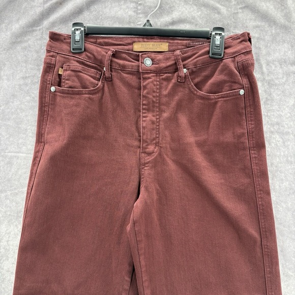 Judy Blue Jeans Women's 11/30 Burgundy Garment Dyed High Waist Wide Leg Crop - Picture 2 of 6